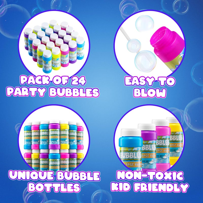 Bedwina Party Bubbles for Kids - (Bulk Pack of 24) 2-oz Bubbles Bulk Solution with Bubble Wands Assorted Neon Colors for Outdoor Toys Summer Games, Birthday Party Favors, & Goodie Bags Stuffers - Image 2